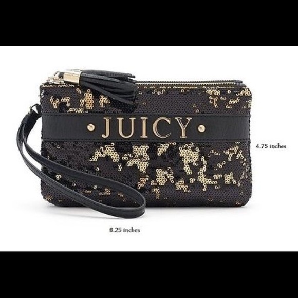 Juicy Couture Black/Gold Sequin Wristlet Wallet - Picture 1 of 5